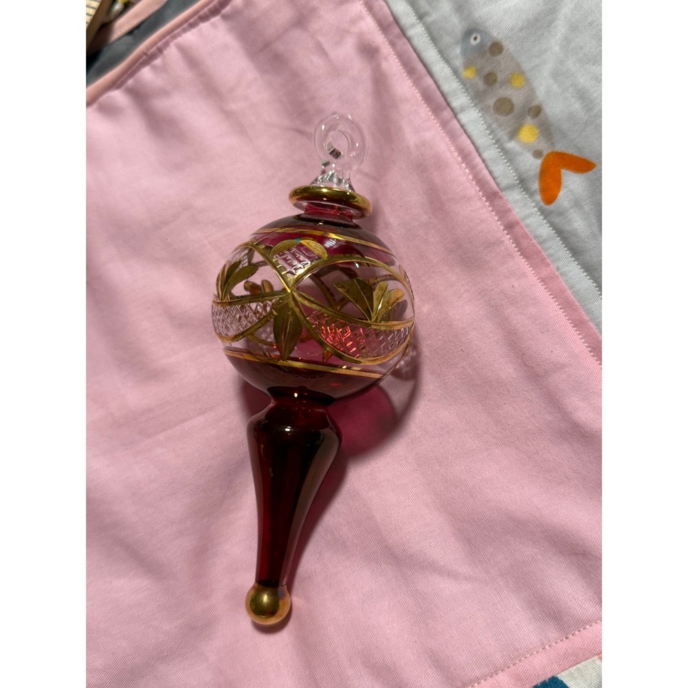 Kurt Adler Luxor Red Glass Gold Leaf Christmas Ornament Vintage 1990s Teardrop